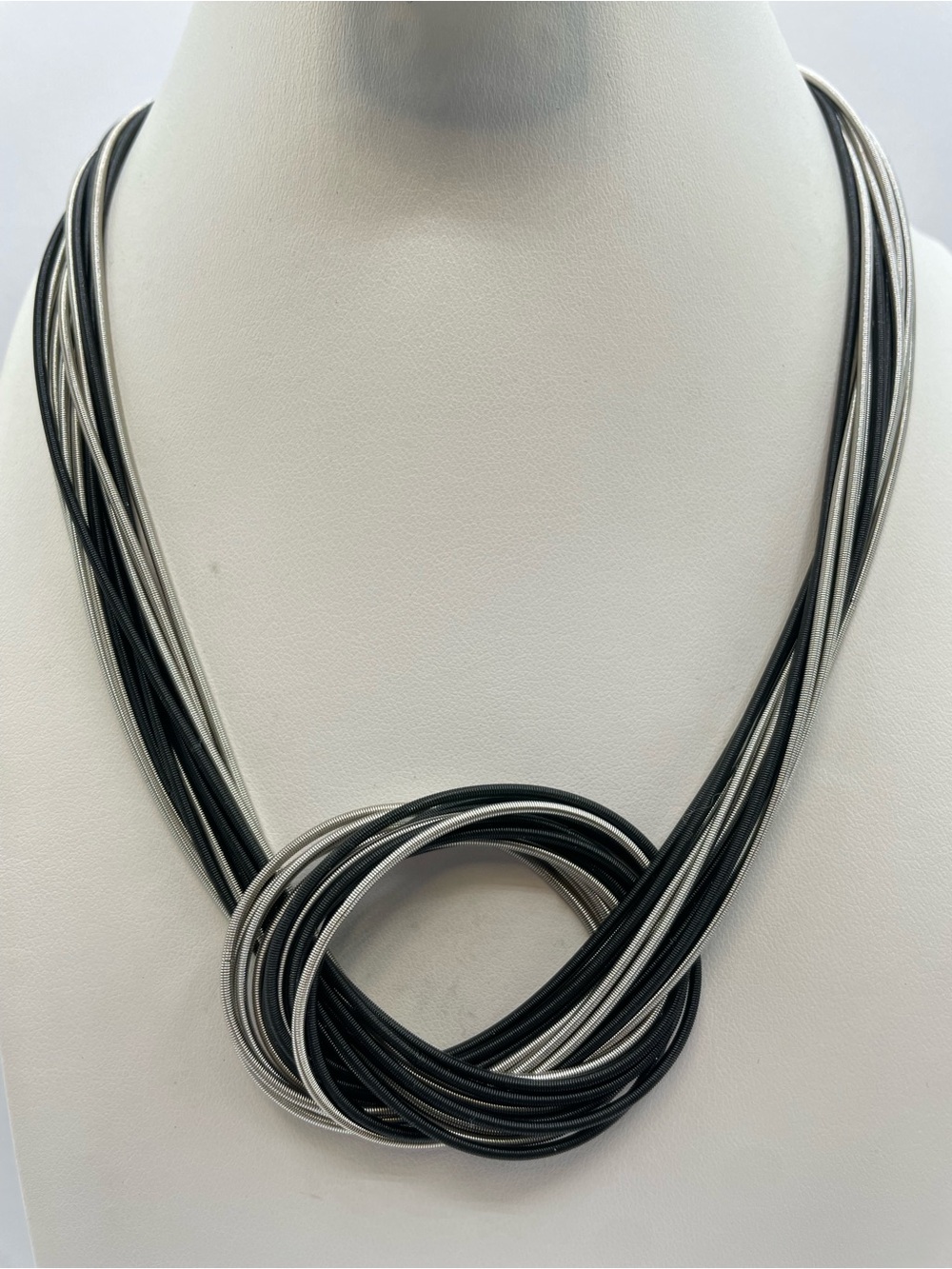 Sea Lily Black Silver Multi Strand Piano Wire Magnetic Necklace Statement